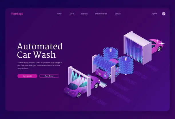 Vector illustration of Vector banner of automated car wash