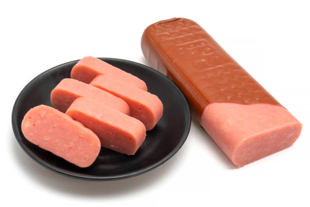 istock Luncheon meat on white background. 1362649514