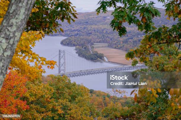 Beautiful Autumn View In Bear Mountain State Park Stock Photo - Download Image Now - Hudson Valley, Bear Mountain State Park, River