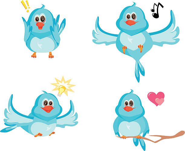 Four blue birds vector art illustration