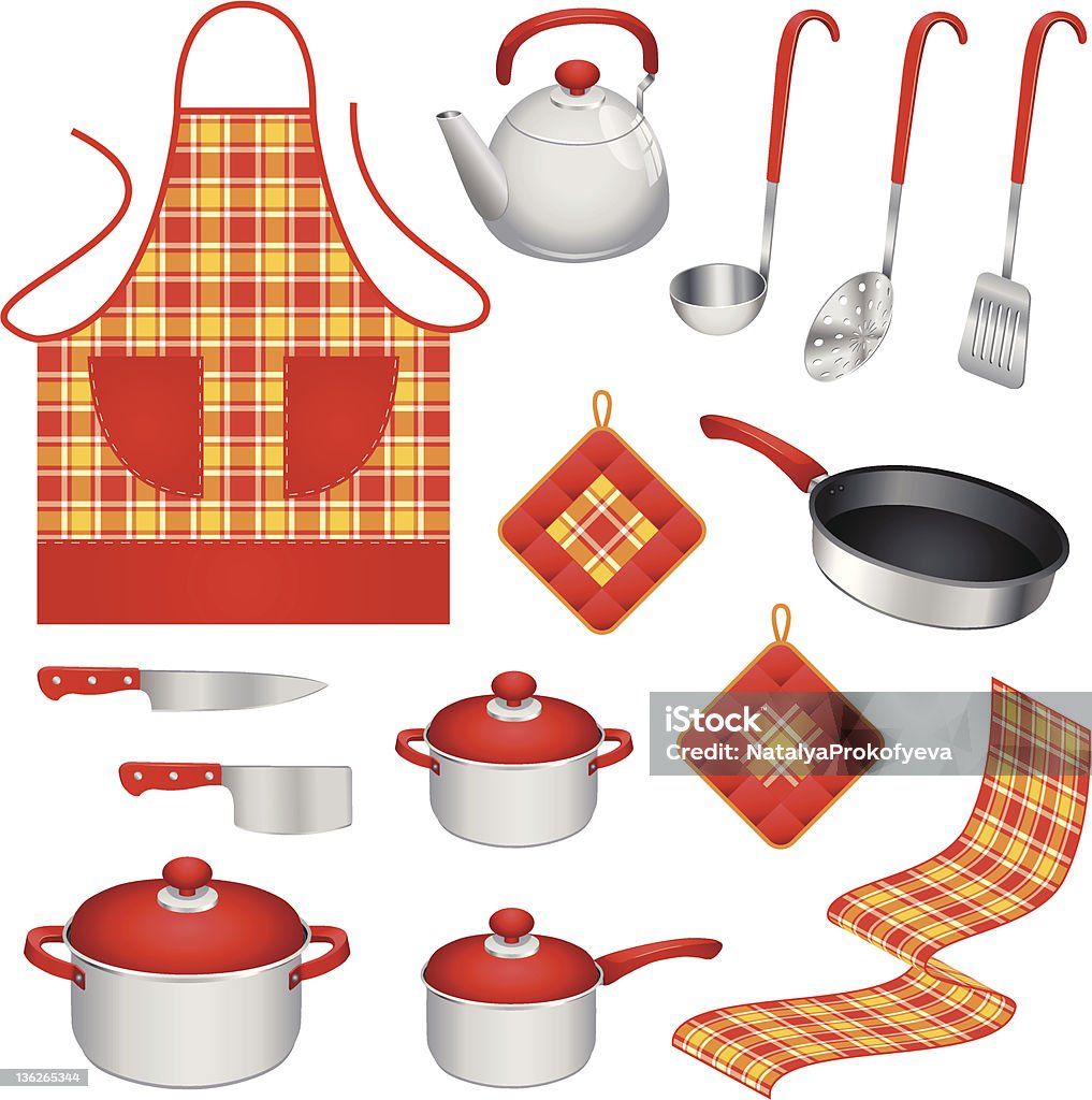 Kitchen utensils Set of different colorful kitchen utensils and accessories Dish Towel stock vector