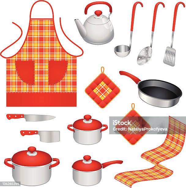 Kitchen Utensils Stock Illustration - Download Image Now - Dish Towel, Aluminum, Apron