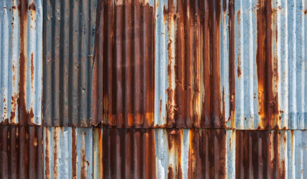 istock Rusted corrugated galvanised steel wall texture background 1362654953
