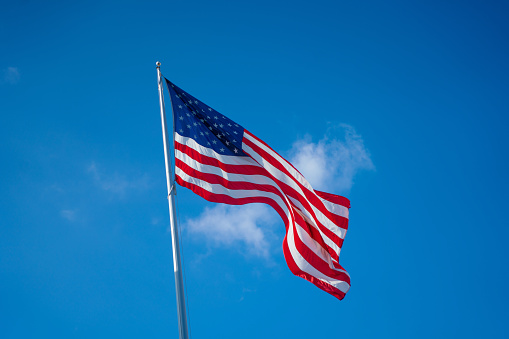 Picture of the American flag on a breezy day.
