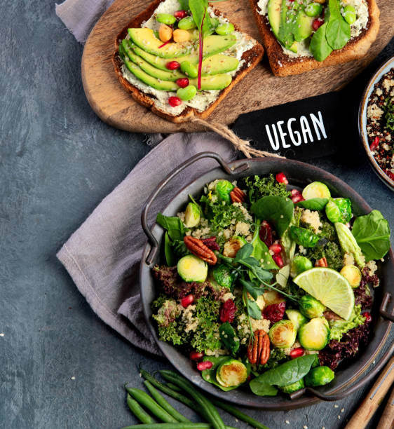 istock Vegan dishes assortment on gray background. 1362655890