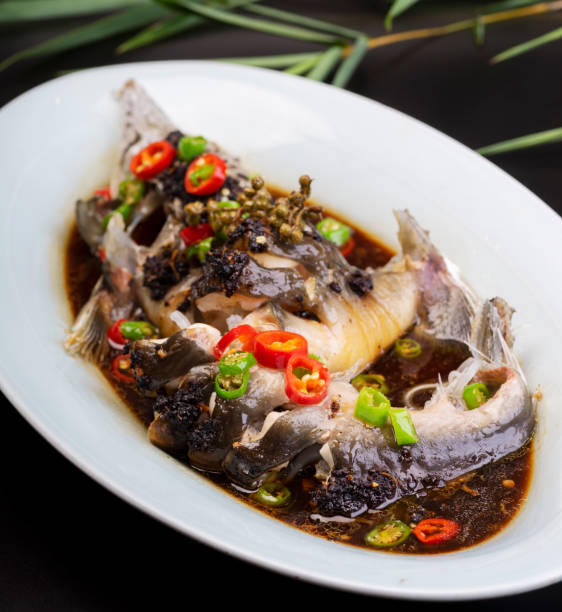 Chinese dish, steamed sturgeon stock photo