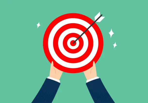 Vector illustration of Businessman showing a goal, Hitting the target, shooting at goal, Success