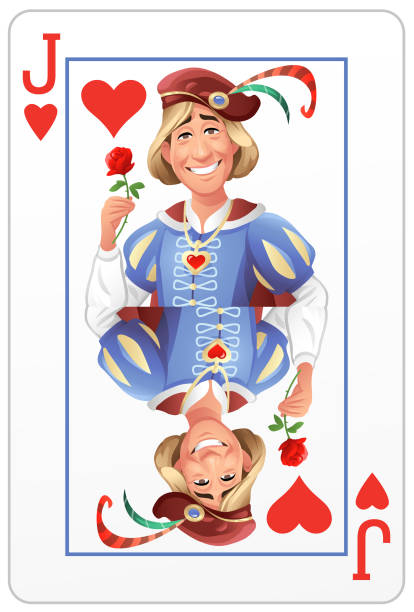 ilustraciones, imágenes clip art, dibujos animados e iconos de stock de jack of hearts with rose - jugando a las cartas - jack of hearts jack cards heart shape