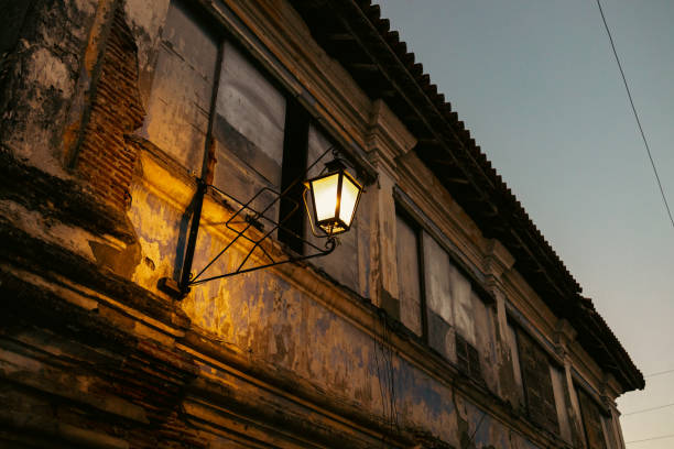 light on old spanish style house at Vigan city, Philippines