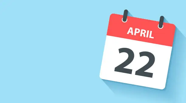 Vector illustration of April 22 - Daily Calendar Icon in flat design style