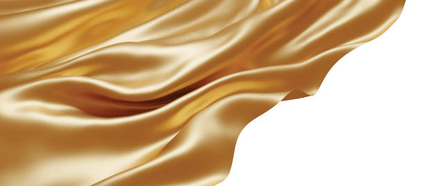 istock Gold fabric flying in the wind isolated on white background 3D render 1362666784