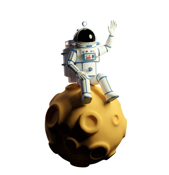 istock Astronaut on planet with craters waves his hand 1362666918