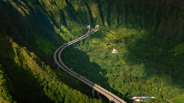 istock View of Haiku Valley and Hawaii's Interstate Highway H-3 1362667818