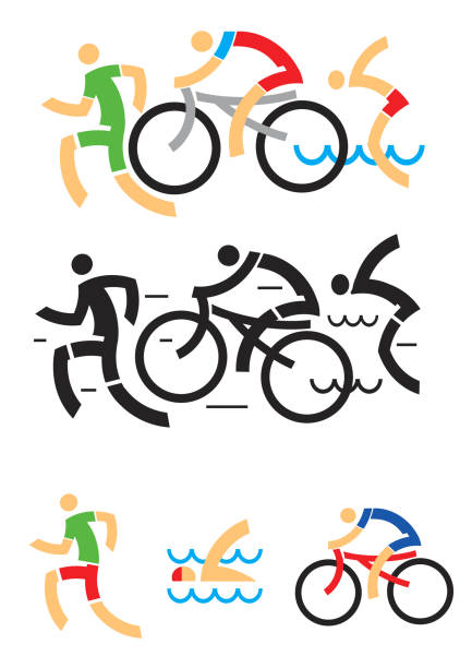 트라이애슬론 사이클링 수영 아이콘 - triathlon sport symbol swimming stock illustrations