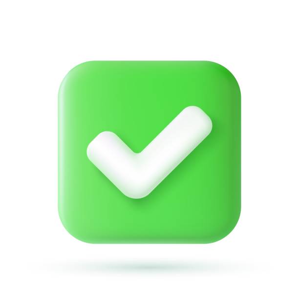 ilustraciones, imágenes clip art, dibujos animados e iconos de stock de botón 3d derecho realista - approved check mark ok green