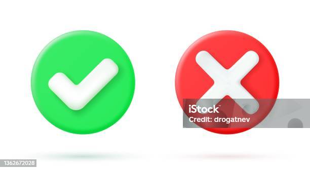 Green Tick Check Mark And Cross Mark Symbols Stock Illustration - Download Image Now - Accuracy, Mistake, Three Dimensional