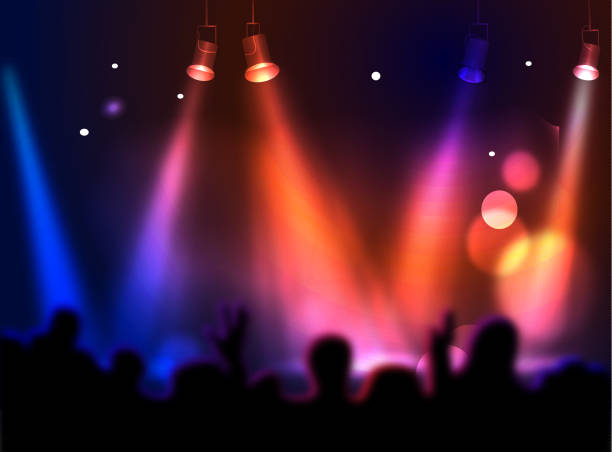 Concert hall with people silhouettes Concert hall with people silhouettes concert crowd stock illustrations