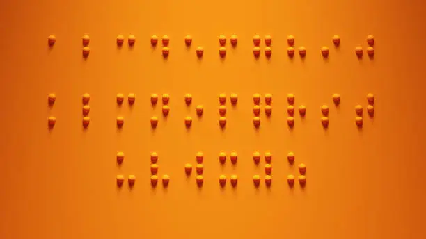 Braille Alphabet Guide A-Z Visually Impaired Writing System Symbol Formed out of Orange Spheres with Orange Background International Braille Day 4 January Communicate 3d illustration