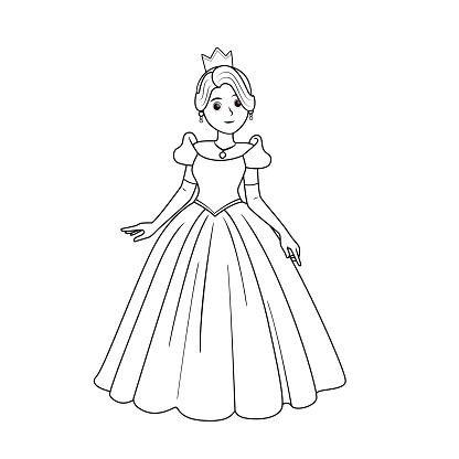 Black and white vector illustration of children's activity coloring book pages with pictures of Character princess.