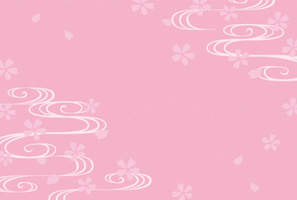 vector background with cherry blossoms and Japanese traditional pattern called Ryusui for banners, greeting cards, flyers, social media wallpapers, etc. vector background with cherry blossoms and Japanese traditional pattern called Ryusui for banners, greeting cards, flyers, social media wallpapers, etc. 物の形 stock illustrations