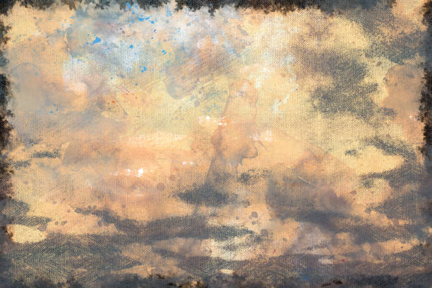istock Pink sunset sky with clouds. Digital watercolor painting. 1362679548