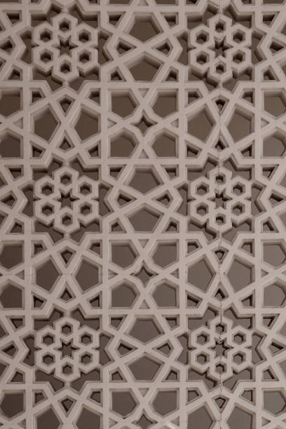 istock Arabic style carved stone openwork on a building facade in Old Dubai (Deira). 1362679572
