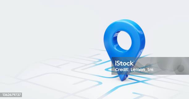 Blue Location 3d Icon Marker Or Route Gps Position Navigator Sign And Travel Navigation Pin Road Map Pointer Symbol Isolated On White Street Address Background With Point Direction Discovery Tracking Stock Photo - Download Image Now