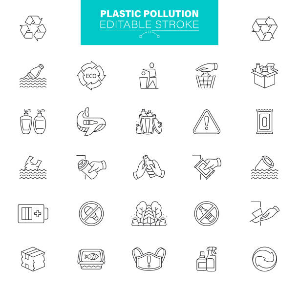 plastikowe ikony zanieczyszczeń edytowalny skok. zawiera takie ikony jak odpady, recykling, śmieci, śmieci, - garbage bag garbage bag food stock illustrations