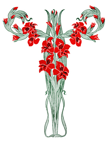 Art nouveau design element for decoration drawing red flower in form of uterus 1899
Original edition from my own archives
Source : 1899 Jugend - Band I
Drawing: P. Haustein