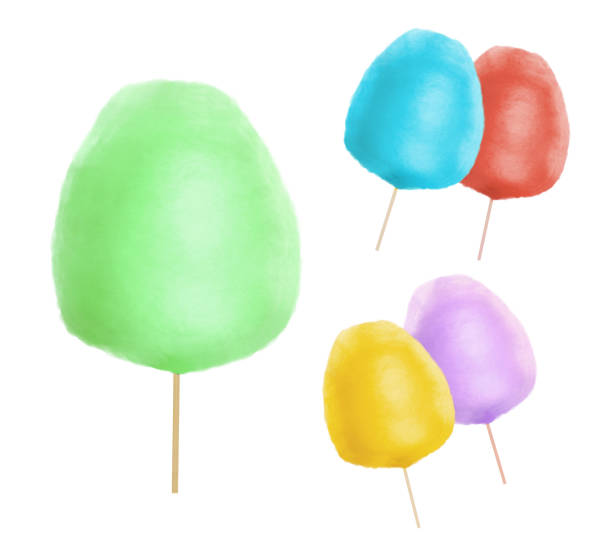 istock Collage with sweet cotton candy on white background 1362686219