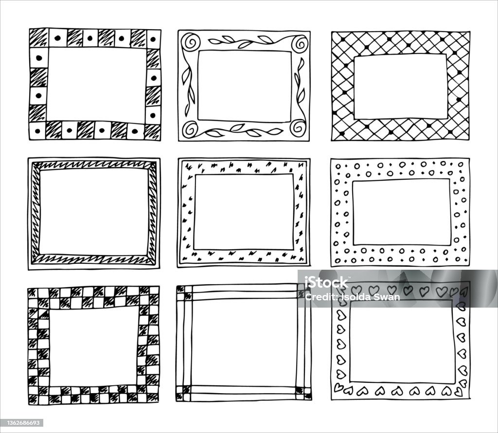 Retangular Frame Drawing Set Of Rectangular Frames In Hand Drawn Doodle Style Stock Illustration ...