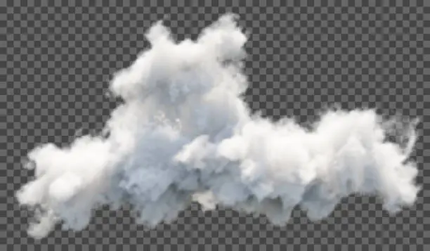 Vector illustration of Vector illustration. Fluffy cloud or haze on a transparent background. Weather phenomenon.