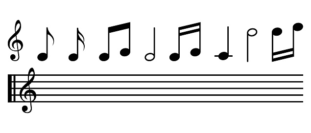 Sound Notes Bar Music Notes Vector Symbol Set Black Treble Clef Note Sharp Bar Stave ...