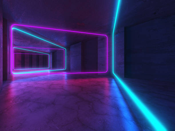 istock Neon Tube Lights Glowing In Concrete Floor Room 1362689404