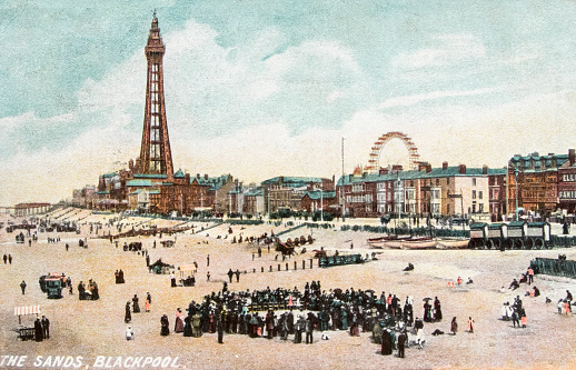 Vintage postcard of The Sands at Blackpool circa 1900