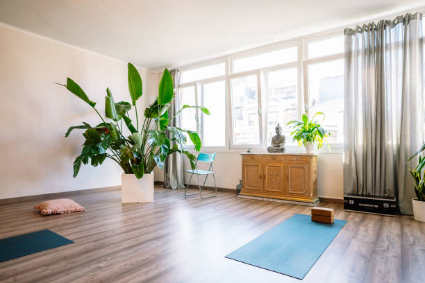 istock Interior of light yoga studio 1362692531