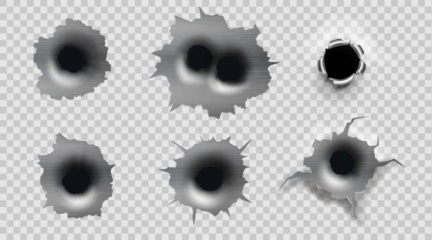 изолированные пулевые отверстия на прозрачном фоне - bullet hole illustrations stock illustrations