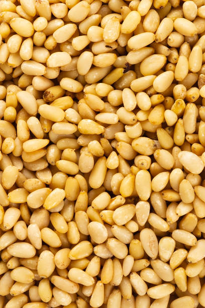 istock Peeled golden pine nuts top view from siberia 1362693727