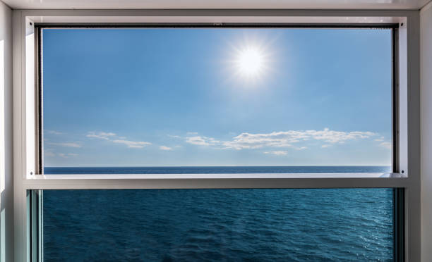 istock Open window of cruise ship with sea view. 1362695727