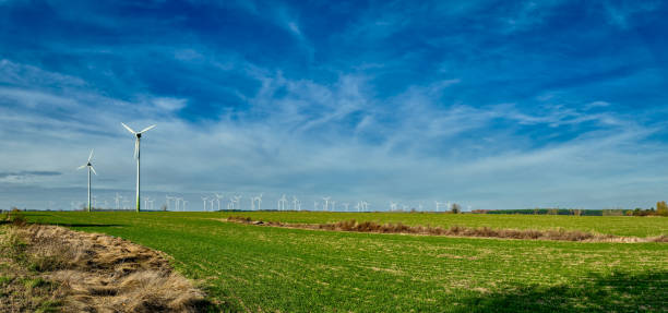 Large Barnim wind farm between Willmersdorf and Weesow stock photo