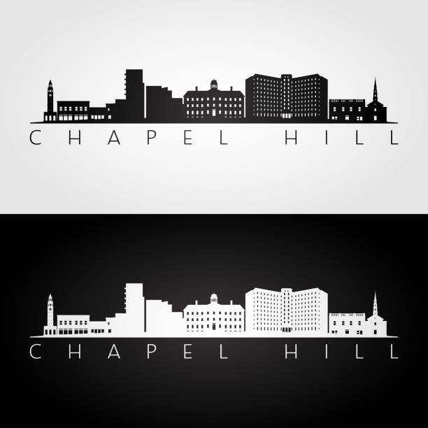 illustrations, cliparts, dessins animés et icônes de chapel hill, nc usa skyline et silhouette des monuments, design noir et blanc, illustration vectorielle. - chapel hill