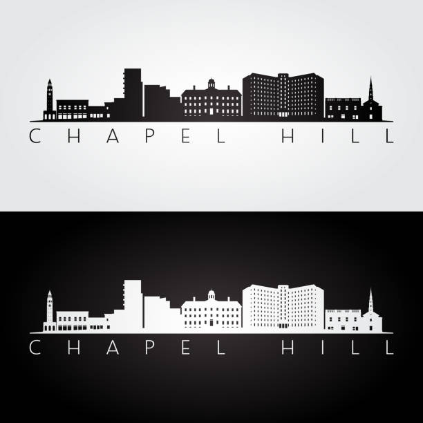 채플 힐, nc 미국 스카이 라인과 랜드 마크 실루엣, 흑백 디자인, 벡터 일러스트. - chapel hill stock illustrations