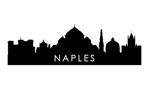 силуэт горизонта неаполя. черный неаполитанский городской дизайн изолирован на белом фоне. - napoli stock illustrations