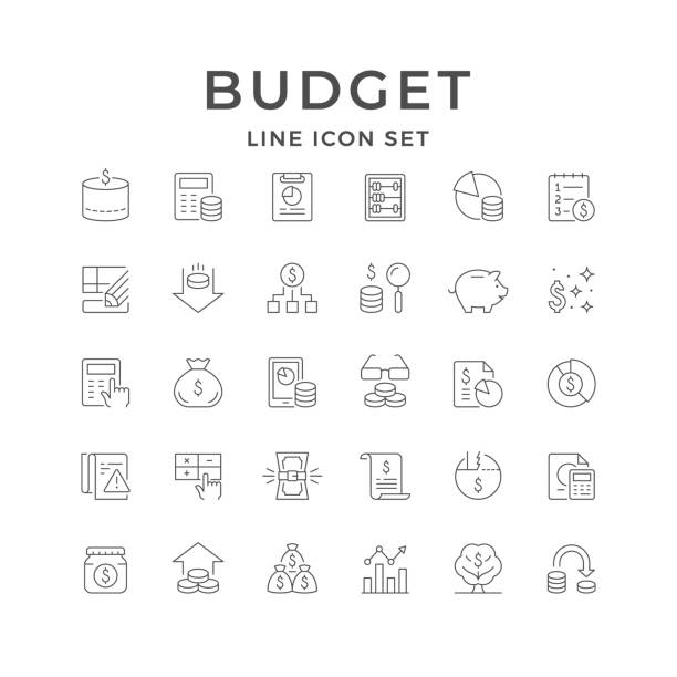 illustrations, cliparts, dessins animés et icônes de définir les icônes de contour de ligne du budget - finances personnelles