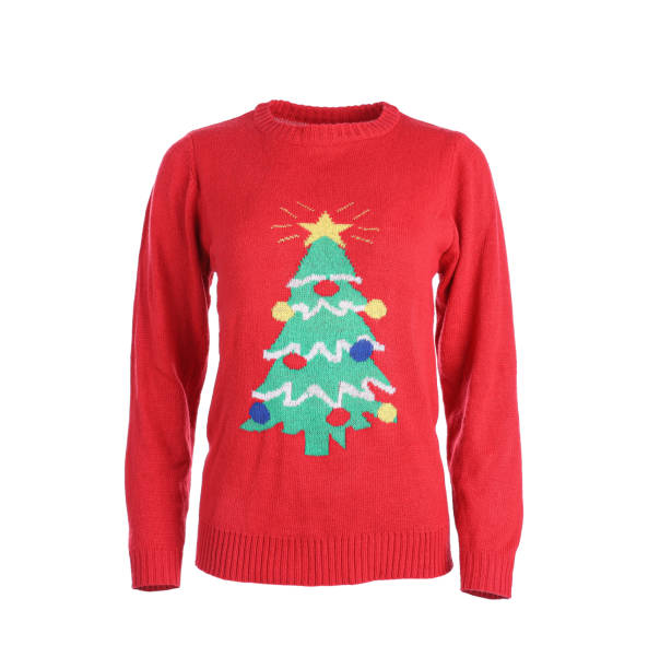 istock Warm Christmas sweater with decorated fir tree isolated on white 1362699514