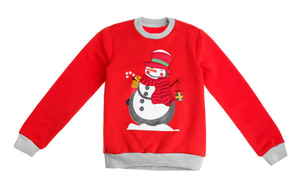 istock Warm Christmas sweater with snowman isolated on white, top view 1362699668