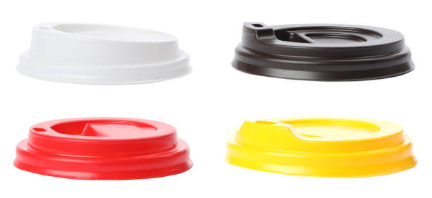 istock Set of plastic lids for takeaway cups on white background. Banner design 1362699672
