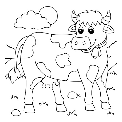 Cow Coloring Page For Kids Stock Illustration - Download Image Now ...