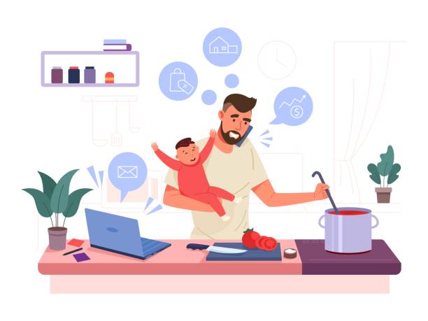 Ilustración de Padre Ocupado Multitarea Súper Papá Cocinando Papá Solitario Con Bebé Esposo Cariñoso Ilustración Vectorial y más Vectores Libres de Derechos de Atestado - iStock Ilustración de Padre Ocupado Multitarea Súper Papá Cocinando Papá Solitario Con Bebé Esposo Cariñoso Ilustración Vectorial y más Vectores Libres de Derechos de Atestado - iStock
