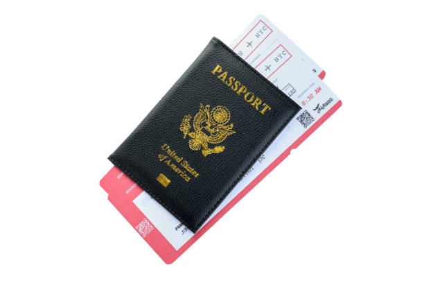 Passport and tickets isolated on white, top view. Travel agency concept Passport and tickets isolated on white, top view. Travel agency concept aeroplane ticket stock pictures, royalty-free photos & images